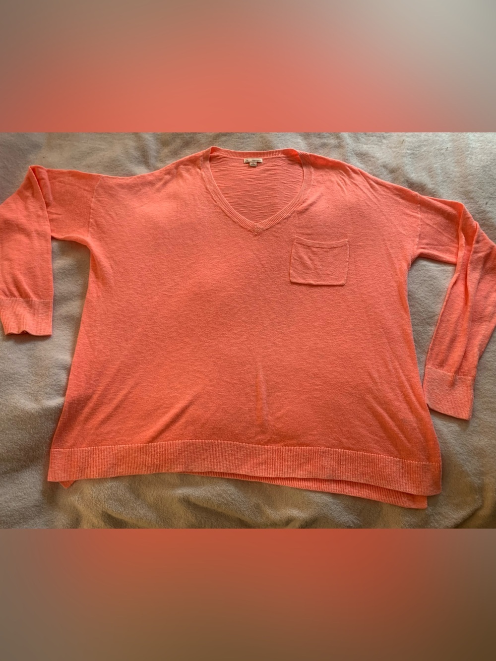 GAP Hot Pink V-Neck Pocket Cotton Rayon Blend Oversize Pullover Sweater M - Picture 9 of 15